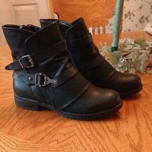 Jellypop Black Ankle Boots with Buckle Detail